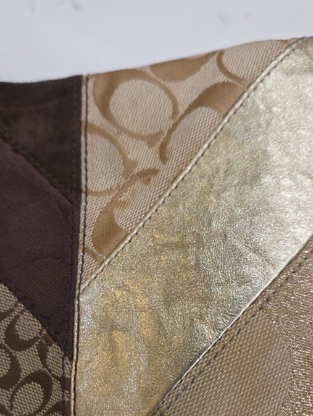 Rare Coach Patchwork Crossbody in Brown, Tan & Gold Metallic - Picture 7 of 7